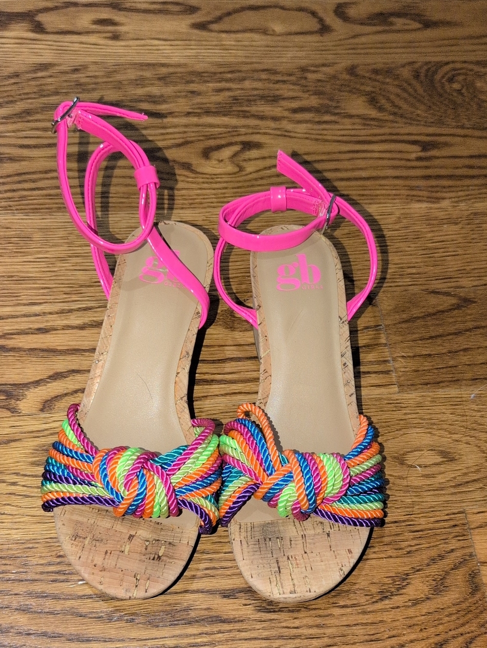 Gianni Bini Hot Pink Ankle-Strap Sandals with Rainbow Rope Knot